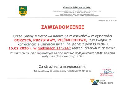 Przerwa w dostawie wody - Gorzyca, Przystawy, Pięćmiechowo