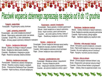 Placówki Wsparcia Dziennego zapraszają na zajęcia od 8 do 12...