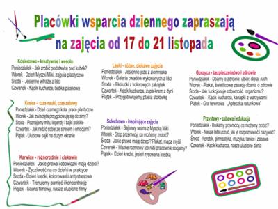 Placówki Wsparcia Dziennego zapraszają na zajęcia od 17 do 21...