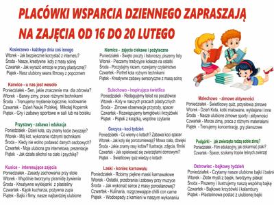 Placówki Wsparcia Dziennego zapraszają na zajęcia od 16 do 20...